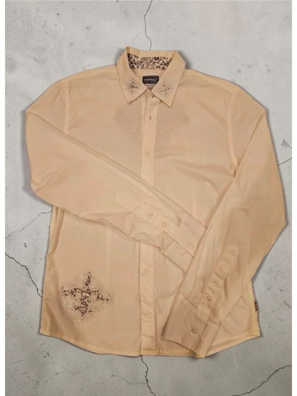 Buffalo David Bitton Ivory Embroidered Button-Up Shirt M Long Sleeve Paisley Tri